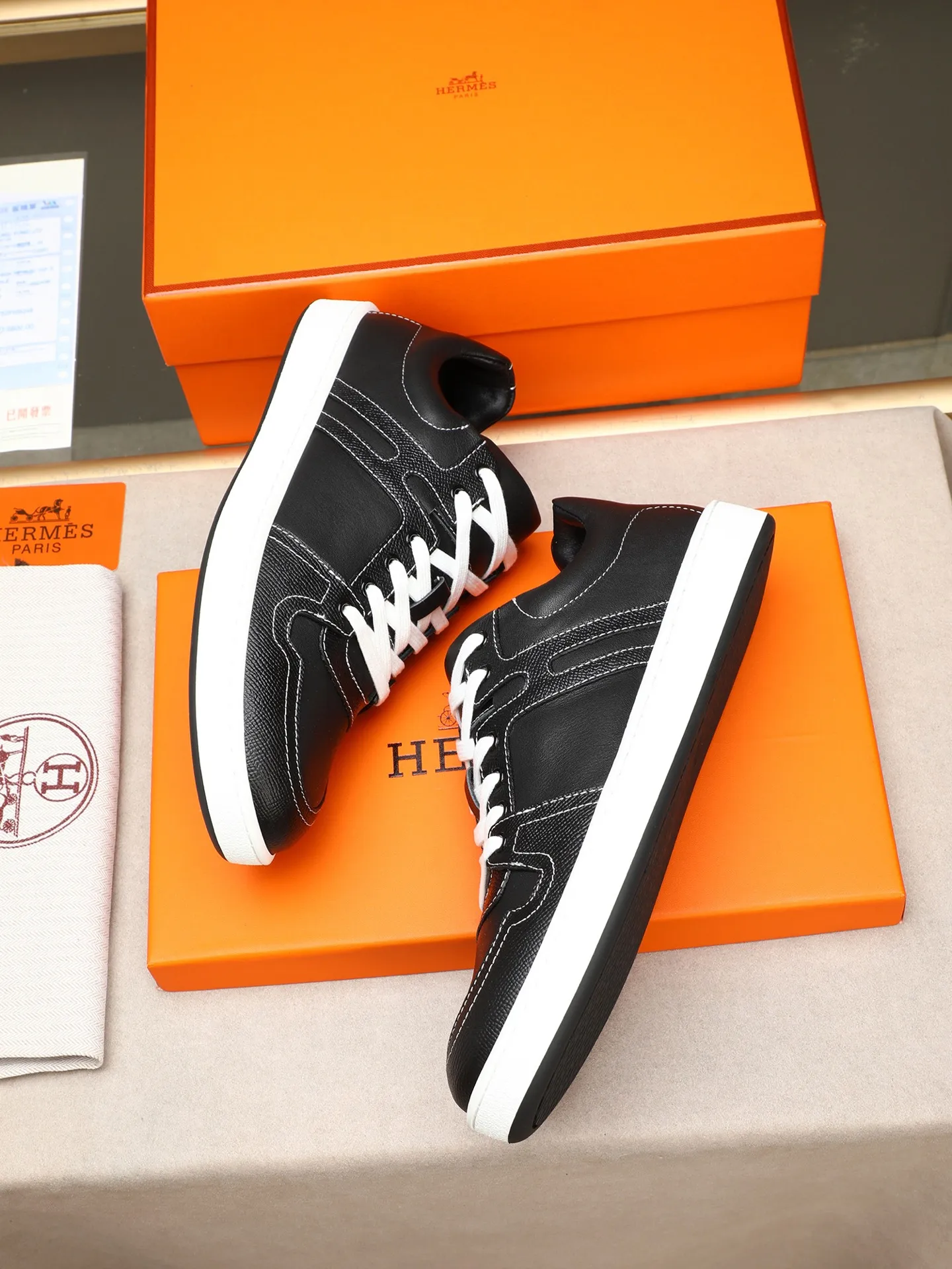 Men's shoes 💰720 [HERMES] Hermès - High-end quality original 🔍🔍🔍 casual sneakers - Upper: 🔝 Napa calfskin, shoe body sewn with brand 'H' totem - Lining: water-dyed cowhide - Outsole: original TPR. :38-44 (45, can be customized)